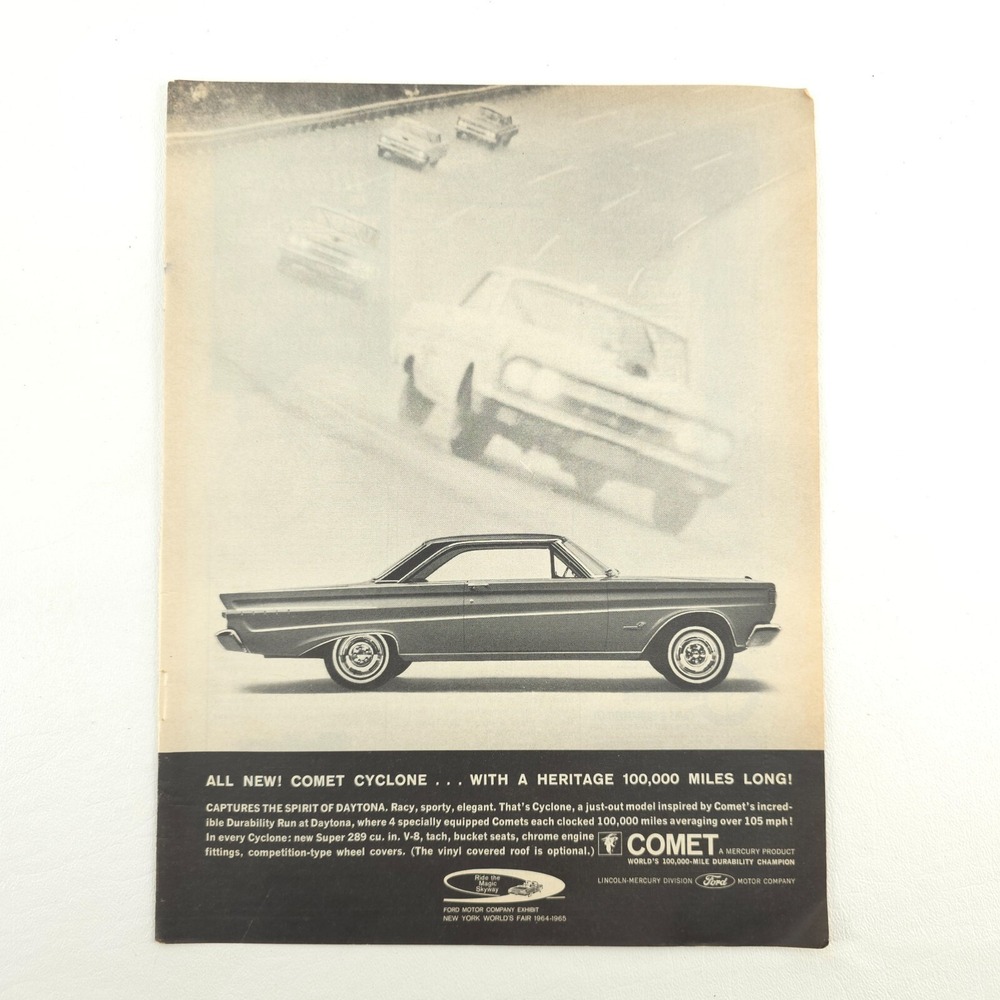 COMET Cyclone 289 V8 Vintage Advertising Print Ad Upcycled Promo Daytona 1965